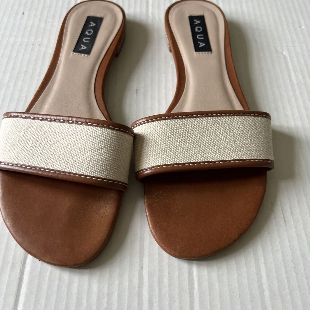 Aqua Women's  Slip On Sandals Brown Beige Sz 9.5B EUC